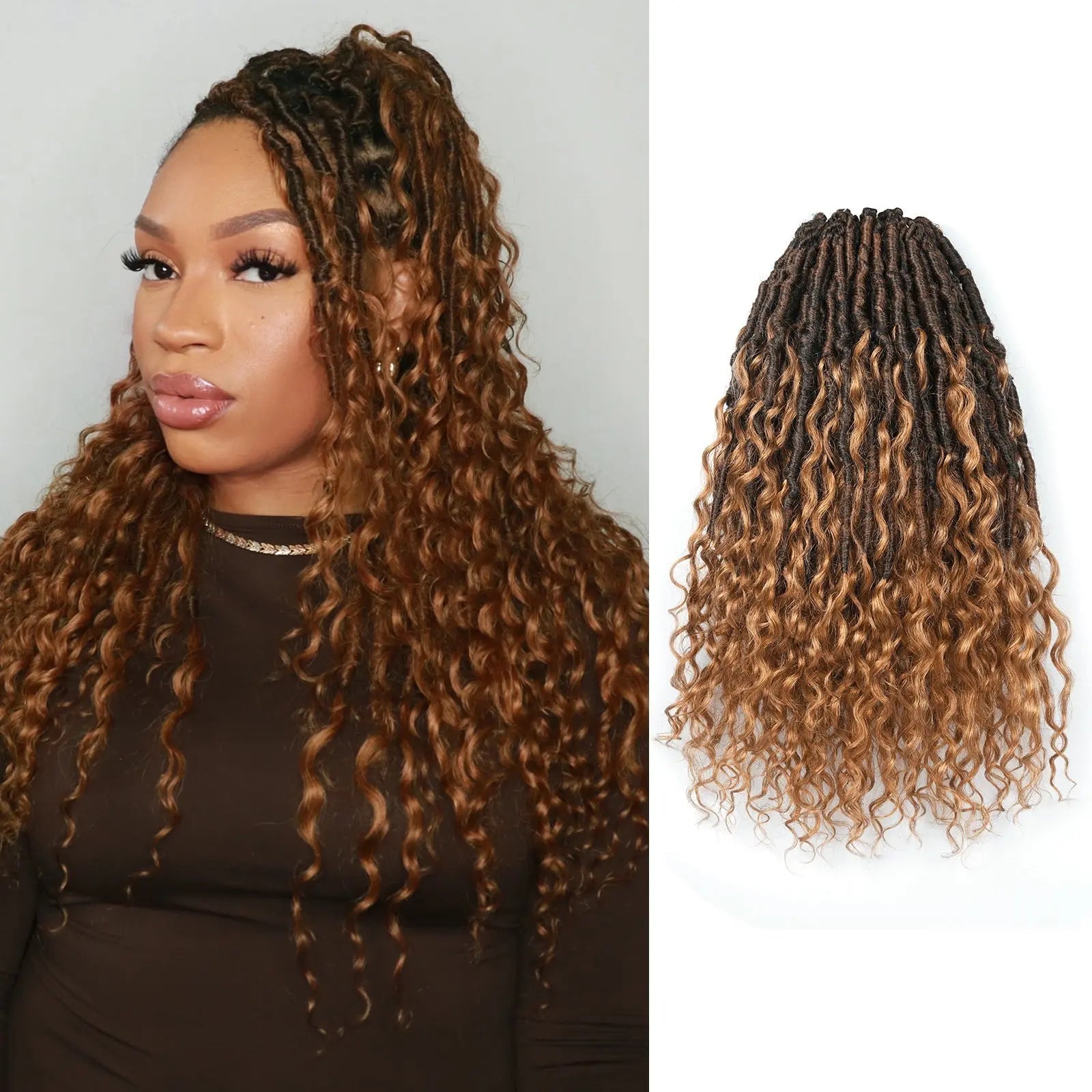 Toyotress Crochet Boho Locs Braiding Hair With Human Hair Curls Pre Looped Goddess Boho Dreadlocks Curly Full Ends Hair Extensions